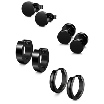 1 Komplektas 4 poros skirtingų tipų formos Unisex juoda spalva Nerūdijančio plieno auskarų auskaras moterims Vyrai Punk gotikinis štangos auskaras