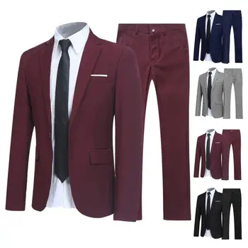 1 komplektas vyriškų kostiumų komplektas madingas vieno mygtuko oficialus verslo jaunikio kostiumas pavasario rudens vyrų švarko kelnės