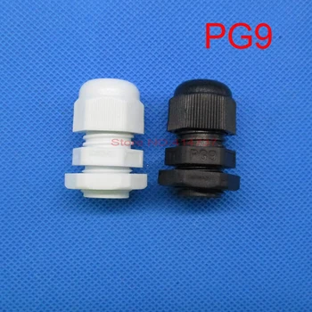 100vnt / lot Vandeniui atspari kabelio jungtis PG9 Baltas arba juodas kabelio riebokšlis 4-8mm kabelių diapazonas
