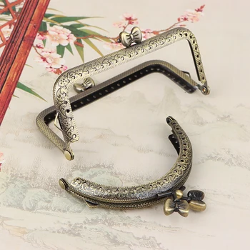 1Pc Bow-Knot Head metalinis piniginės rėmas Antikvarinis bronzinis apvalus kvadratinis bučinio užsegimo rankena 