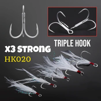 1Pcs Anglinis plienas Spygliuotas žuvėdra Kabliukai Treble Fishing Hooks With Feather Tackle Fishing Hook Stronger Pesca Accessary