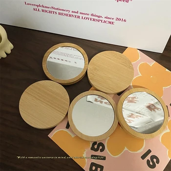 1Pcs Pure Wooden Portable Mirror Mini Small Makeup Mirror Female Hand-Hand Beauty Makeup Mirror Small Round Mirrors