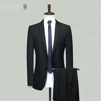 2 vnt Vyriškas Oficialus kostiumas Vienspalvis Smart Business Slim Fit švarkas Vestuvinės suknelės Kelnės Koordinatės