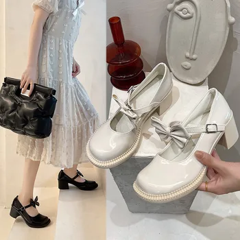 2023 m. pavasaris Loretos batai Moterys Lankas Stori aukštakulniai batai Japonija JK Mary Jane Casual Elegantiški batai 39