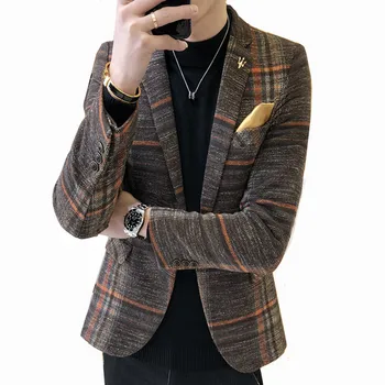2023 New Arrival Brand Clothing Spring Suit Jacket Men Plaid Fashion Slim Male suits Casual Blazers Dress Coat