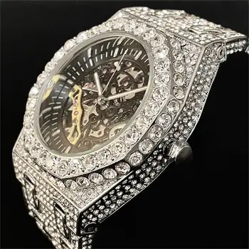 2023 Prabangus automatinis laikrodis vyrams Mados prekės ženklas MISSFOX Hip Hop Iced Diamond Waterproof AAA mechaniniai rankiniai laikrodžiai Man Reloj