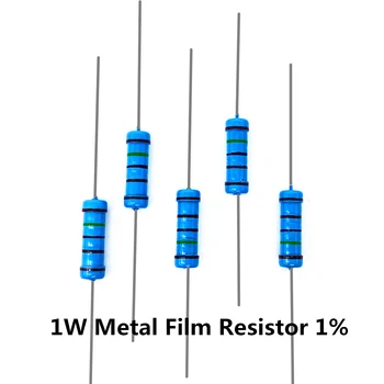20PCS 1W metalo plėvelės rezistorius 1% Penkių spalvų žiedo galios rezistorius 0.1 ~ 1M 2 4.7 10R 47 100 220 360 470 1K 2.2K 10K 22K 4.7K 100K omas