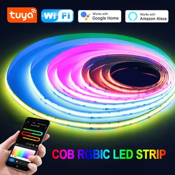 24V TUYA Wifi COB LED juostos šviesa Smart RGBIC Dreamcolor LED juostos palaikymas Alexa Flexible RGB IC adresuojamos LED juostos Bluetooth