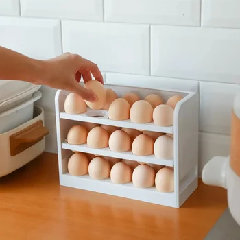 3 sluoksnių atverčiamo tipo kiaušinių laikymo stovas šaldytuvo organizatoriaus dėžutė Kūrybinė kiaušinių laikymo dėžutė Praktiški konteinerių virtuvės aksesuarai