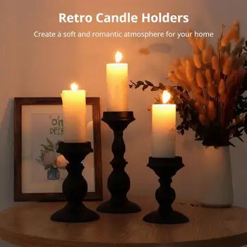 3Vnt Retro žvakių laikikliai Geležiniai žvakių stovai 5.3/6.8/9.1 colių aukščio kolonų žvakių laikiklių rinkinys Juodai kvepiančių žvakių stovai Dekoras