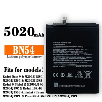 5020mAh BN54 pakaitinė baterija Xiaomi Redmi Note 9 9 Global Redmi 10X 4G Bateria mobiliųjų telefonų baterijos