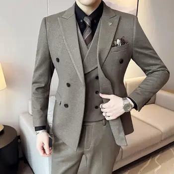 5XL Rudens žiema Sutirštinta versija Vyriškas kostiumas vestuvėms Oficialus jaunikis Smokingas Solid Male Fashion 3 Piece (švarkas +liemenė +kelnės)