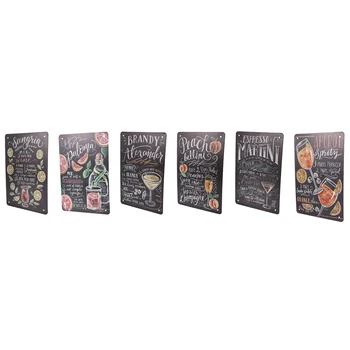 6Vnt Vintažinis kokteilis Alavo plakatas Metaliniai ženklai Sienų lipdukai Dekoravimas Retro Martini Mojito metalinės plokštelės Plokštelių baras