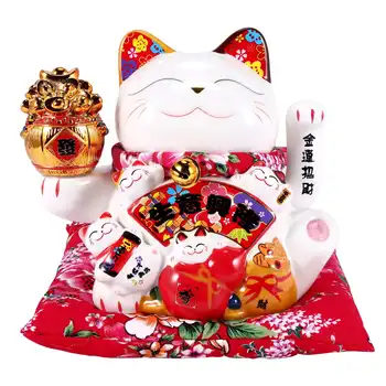 7Inch keramikinis viliojantis katinas Maneki Neko ornamentas Feng Shui dekoravimas Sūpynės Laimingas katinas,B