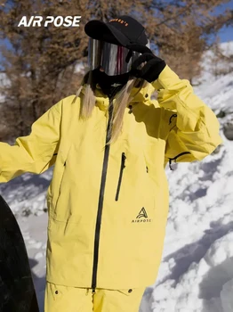 AIR POSE-Warm slidinėjimo kostiumų komplektas vyrams ir moterims, kelnės su gobtuvu, neperšlampamos, nepralaidžios vėjui, snieglenčių striukė, lauko drabužiai
