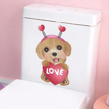 Animacinis lipnus tualeto lipdukas, meilės šuns sienos lipdukas, namų dekoravimas, Valentino diena, mielas