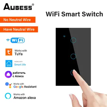 Aubess WiFi US Smart Switch 1/2/3/4 Gang Light Switch Sieninis jungiklis Tuya Smart Life APP valdymo palaikymas Alexa Google Home