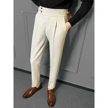 Aukštos kokybės verslo laisvalaikio aptrauktos kelnės aukštu liemeniu Vyrai Vienspalvės formalios kelnės Vyriškos oficialios biuro socialinio kostiumo kelnės H122
