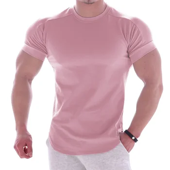 B3545 Vyriški vasaros marškinėliai High Elastic Slim Fit Tshirt Vyrai Greitai džiūstantys Lenktas apvadas Vyriški marškinėliai Vientisa spalva 3XL
