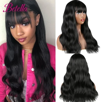 Betella Ilgi tamsiai rudi moteriški perukai su kirpčiukais Vandens bangų karščiui atsparūs sintetiniai perukai juodaodėms moterims afroamerikiečių plaukams