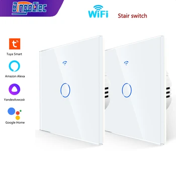Bingoelec Smart Home Wifi Wall Touch Light Switch 2/3 Way Glass Panel Belaidžiai nuotolinio valdymo jungikliai 1/2/3/4Gang Google Home