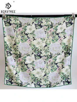BirdTree Real Silk Wool ElegantScarf,Dvipusis spausdinimas,Lengvas prabangus Patogus Šiltas Mamos dovanų skaras 2024 m. pavasario A41511QD