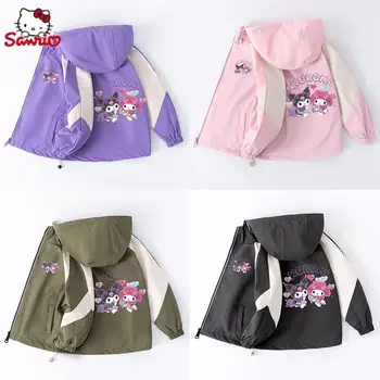 Camping Sanrio Kuromi My Melody Girls' Outdoor Jacket Fashion Waterproof Children's Autumn Hood Jacket Cartoon Top Charge Coat