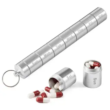 Daily Pill Box Organizer aliuminio lydinio nešiojama tablečių dėžutė Alpinizmo raktų pakabuko tablečių organizatorius Vitaminų dėklas ir vaistų dėžutė