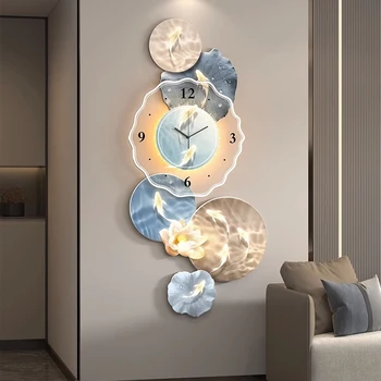 Devynių žuvų paveikslų prieangis dekoratyvinė tapyba su sieniniu laikrodžiu svetainės koridoriaus kabantis sieninis sieninis šviestuvas
