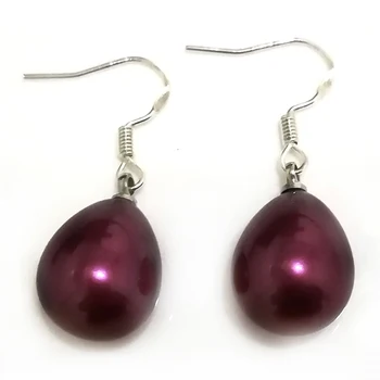 Didmeninė prekyba 12x16mm violetinis lietaus lašas Pietų jūros kriauklės perlas 925 sterlingų sidabro kablio auskaras