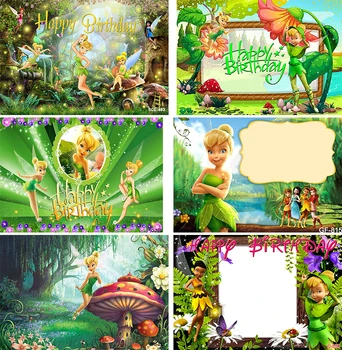 Disney Wonderland Tinker Bell fonas Vaikų gimtadienio fonas Pasaka Tinkerbell Vinilas Poliesteris Fotografija Dekoro rekvizitai