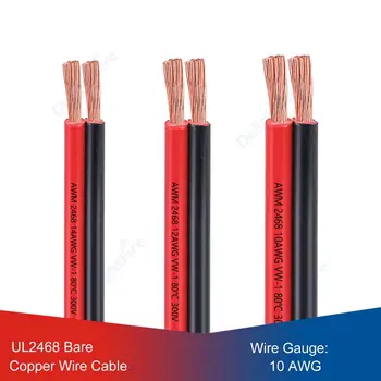 Elektros laidas 2 kaištis UL2468 10AWG 6mm2 PVC izoliuotas plikas varinis maitinimo kabelis automobilių akumuliatoriui UPS maitinimo keitiklis