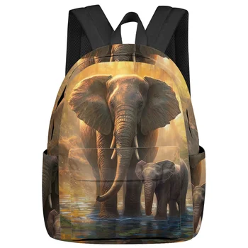 Elephant Elephant Forest Water Surface Student School Bags Laptop Custom Backpack for Men Women Travel Mochila