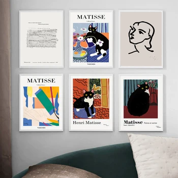 fauvizmas Henri Matisse sienų meno plakatai Vintažinės katės drobės tapybos linijos Figūrinis spausdinimas Šiaurės šalių paveikslėliai interjero namų dekoravimui