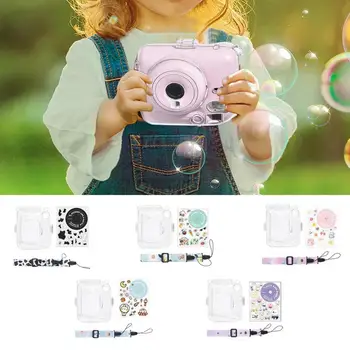 ForInstax Mini 12 skaidrus fotoaparato dėklas Apsauginis nešiojimo krepšio dangtelis su dirželiu dekoratyviniai lipdukai vaikų gimtadienio dovanoms