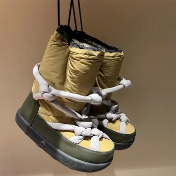 Geriausias dizaineris Žiemos mada Y2K sniego batai platforma Neperšlampami sutirštinti moteriški medvilniniai batai žieminiai sniego batai