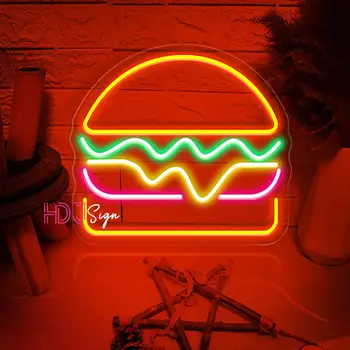 Hamburger LED neoninis ženklas Restoranas Valgykla Greito maisto parduotuvė Kambario dekoras Siena Kabantys neoniniai žibintai Atidaryti ženklą 