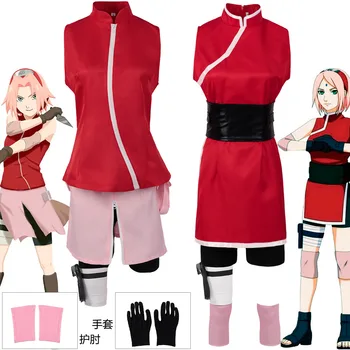 Hot Cosplay anime kostiumas Haruno Sakura COS uniforma Cheongsam su kelnių audinio kostiumo komplektu Helovino vakarėlio pasirodymo apranga