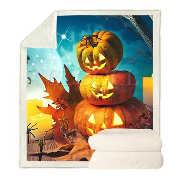 HXHalloween antklodės Pumkins Maple Leaf 3D Printed Plush Quilts Halloween Blanket Festival Funny Gifts For Boys Girls