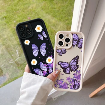 INS Retro Purple Butterfly Phone Case for OPPO A7 A16 A17 A38 A53 A54 A55 A58 A72 A74 A76 A78 A94 A98 4G 5G Soft TPU Back Funda