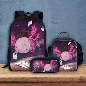 INSTANTARTS Axolotl animacinis kuprinė mergaitėms Didelis mokyklinis krepšys pradinių klasių mokiniams Vaikų knygų krepšys Mochila Hombre