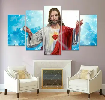 Jėzus Krikščionių religingas Viešpats Drobės atspaudai Tapyba Sienų meno dekoras 5 skydelis HD Spausdinti paveikslėlius Plakatas Namų dekoras Nėra įrėmintas