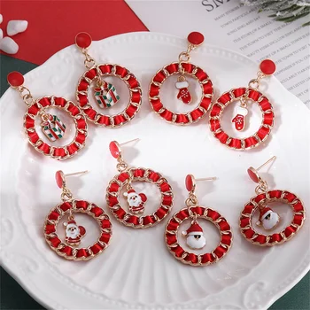 Karštas išpardavimas Kalėdinės serijos auskarai panelei Temperamentas Asimetriškas Kalėdų senelis Briedis Spurga Žvaigždžių saldainių saldainių pakabuko ornamentas