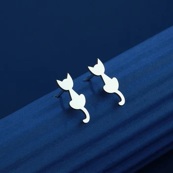 Kinitial Paprastas lazerinis graviravimas Mada Nerūdijančio plieno kačiuko smeigtuko auskaras Minimalistinė rankų darbo dovana gyvūnui Naujųjų metų dovanos