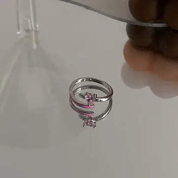 Korėjos mados vintažinė estetika Rožinė meilės širdis Cirkonas Atviras metalinis žiedas moterims Vakarėlis Vestuvės EMO papuošalų aksesuarų dovana