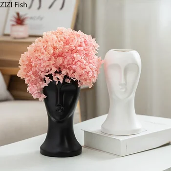 Kūrybinė galva Vaza Keramika Vaza Keramika Žmogaus kūno gėlių kompozicija Abstraktūs amatai Gėlių vaza Žmogaus veido namų dekoravimas