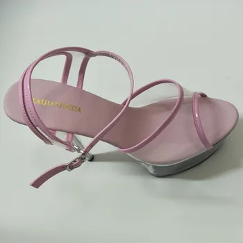 LAIJIANJINXIA Naujas 15CM/6inches PVC viršutinis modelis Seksualus egzotiškas aukštakulnių platformos vakarėlis Moteriški sandalai Pole Šokių bateliai H016