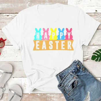 Laimingų Velykų TShirt Cool Bunny Print Tops Women Oversized Shirt Girls Boys Kids Tee Casual Fashion Streetwear Unisex Camisetas