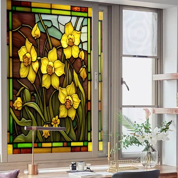 Langų privatumo filmas Vitražo lango plėvelė Gėlių augalas Nelipnus Statinis prigludęs langas Lipdukai Dekoravimas namams