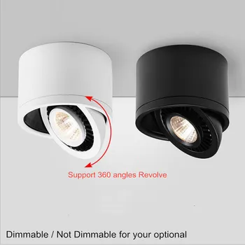 LED ant paviršiaus montuojamas lubų šviestuvas 5W 7W 12W 15W COB pritemdoma lubų lempa 360° rotacinė namų fono taškinė šviesa